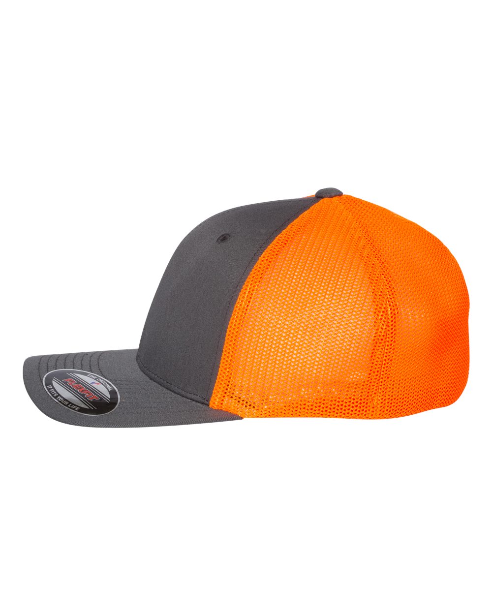 charcoal and neon orange hat