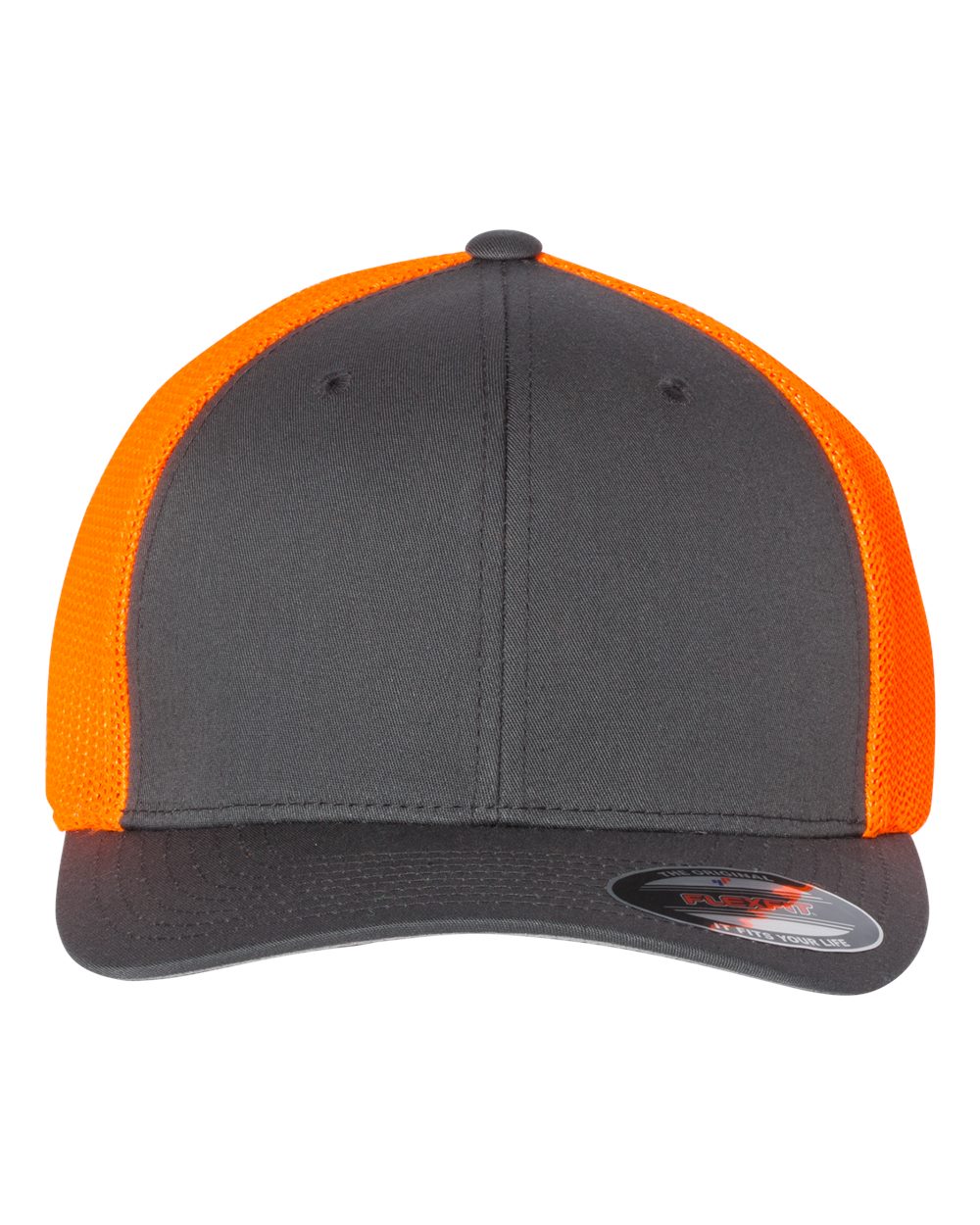 charcoal and neon orange hat