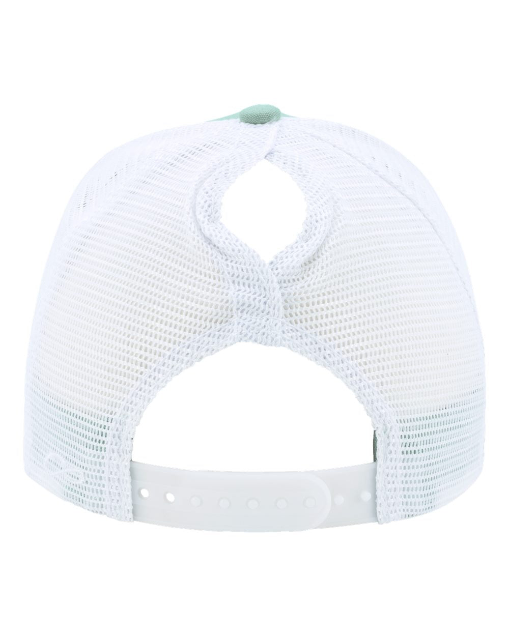 seafoam green and white hat