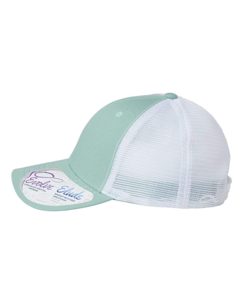seafoam green and white hat