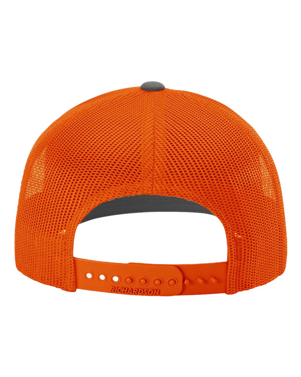Orange mesh cap with Richardson branding on a white background