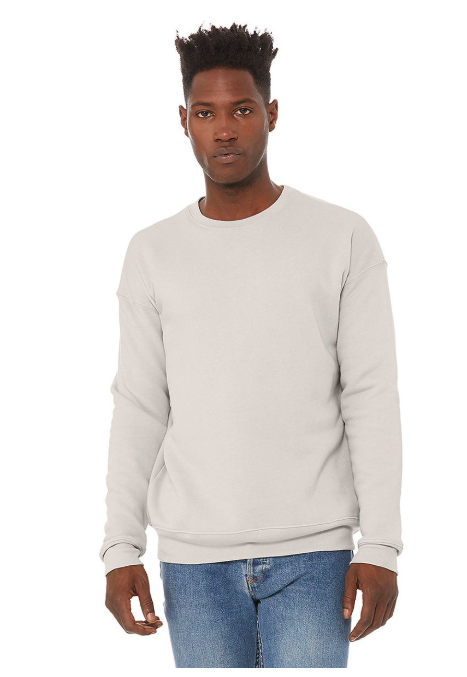 Model wearing a Bella+Canvas sweatshirt in Heather Dust