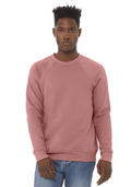 Model wearing a Bella+Canvas raglan sweatshirt in Mauve